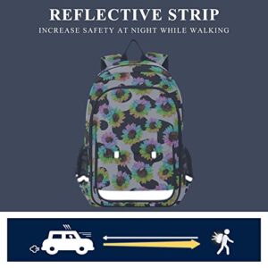 Glaphy Colorful Sunflower Cow Print Backpack School Bag Lightweight Laptop Backpack Student Travel Daypack with Reflective Stripes