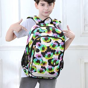 Glaphy Colorful Sunflower Cow Print Backpack School Bag Lightweight Laptop Backpack Student Travel Daypack with Reflective Stripes