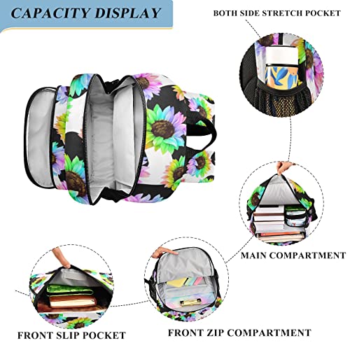 Glaphy Colorful Sunflower Cow Print Backpack School Bag Lightweight Laptop Backpack Student Travel Daypack with Reflective Stripes