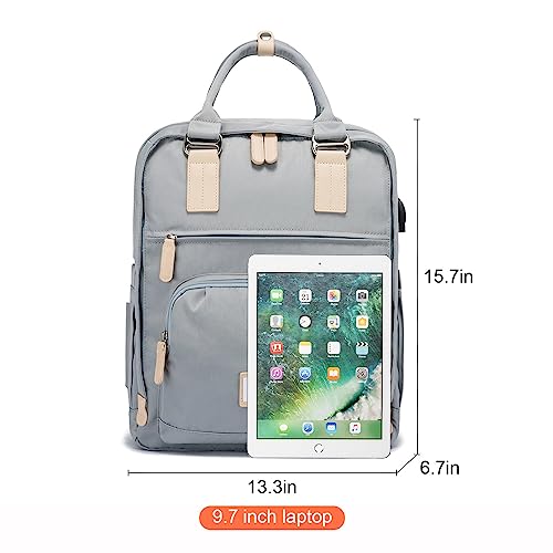 LOVEVOOK Laptop Backpacks for Women,Lightweight Cute Backpack with USB Charging Port Aesthetic Casual Travel Backpack 15.6 Inch,Grey