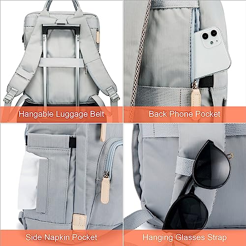 LOVEVOOK Laptop Backpacks for Women,Lightweight Cute Backpack with USB Charging Port Aesthetic Casual Travel Backpack 15.6 Inch,Grey