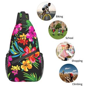 Vbcdgfg Hawaiian Colorful Flower print Sling Bag, Crossbody Sling Backpack for Casual Shoulder Chest bag Women And Men