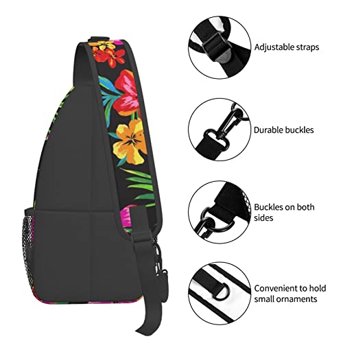 Vbcdgfg Hawaiian Colorful Flower print Sling Bag, Crossbody Sling Backpack for Casual Shoulder Chest bag Women And Men