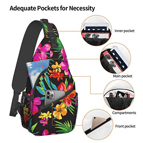 Vbcdgfg Hawaiian Colorful Flower print Sling Bag, Crossbody Sling Backpack for Casual Shoulder Chest bag Women And Men