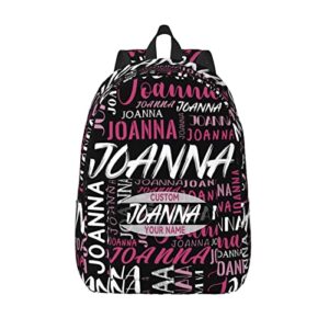 husguciy custom backpack with name, personalized bookbag for boys girls kids, customized school bag for school office travel (black pink)