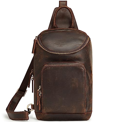 S-ZONE Sling Bag for Women Men Genuine Leather Vintage Crossbody Chest Bags Backpack Daypack Outdoor Travel
