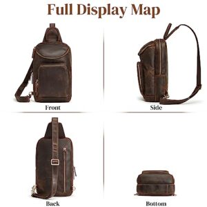 S-ZONE Sling Bag for Women Men Genuine Leather Vintage Crossbody Chest Bags Backpack Daypack Outdoor Travel