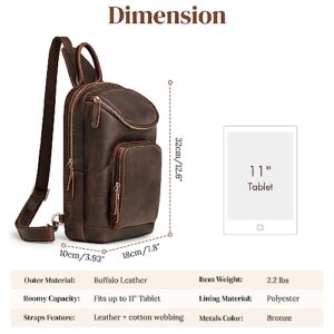 S-ZONE Sling Bag for Women Men Genuine Leather Vintage Crossbody Chest Bags Backpack Daypack Outdoor Travel