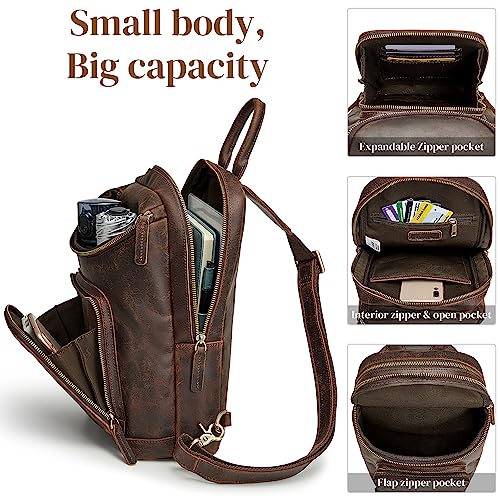 S-ZONE Sling Bag for Women Men Genuine Leather Vintage Crossbody Chest Bags Backpack Daypack Outdoor Travel