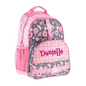 stephen joseph personalized backpack - flowers book bag - pink and gray all over print - kids back to school supplies - vacation daypack - custom name