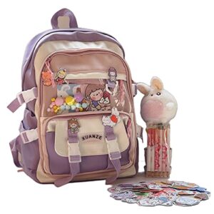oatsbas kawaii backpack for teen girls and boys, cute elementary bookbag, perfect for middle school, over 3 yeas old. (2#purple-sets)