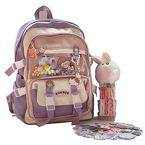 OATSBAS Kawaii Backpack for Teen Girls and Boys, Cute Elementary Bookbag, Perfect for Middle School, Over 3 Yeas Old. (2#Purple-sets)