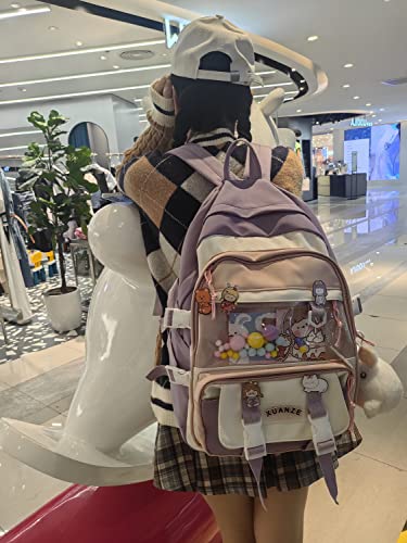 OATSBAS Kawaii Backpack for Teen Girls and Boys, Cute Elementary Bookbag, Perfect for Middle School, Over 3 Yeas Old. (2#Purple-sets)