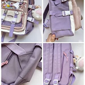 OATSBAS Kawaii Backpack for Teen Girls and Boys, Cute Elementary Bookbag, Perfect for Middle School, Over 3 Yeas Old. (2#Purple-sets)