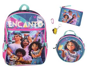bioworld disney encanto 5 pc backpack set lunch box pencil case keychain and carabiner