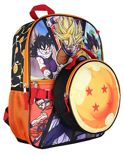 Bioworld Dragon Ball Z Backpack Lunch Box Drawstring Bag Keychain Pencil Case 5 Pc Set