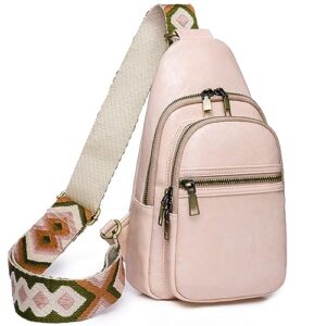osunnus sling bag for women crossbody purses trendy pu leather small sling backpack chest bag for women with wide guitar strap, pink