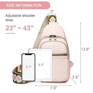 Osunnus Sling Bag for Women Crossbody Purses Trendy PU Leather Small Sling Backpack Chest Bag for Women with Wide Guitar Strap, Pink