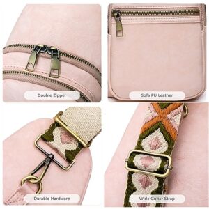 Osunnus Sling Bag for Women Crossbody Purses Trendy PU Leather Small Sling Backpack Chest Bag for Women with Wide Guitar Strap, Pink