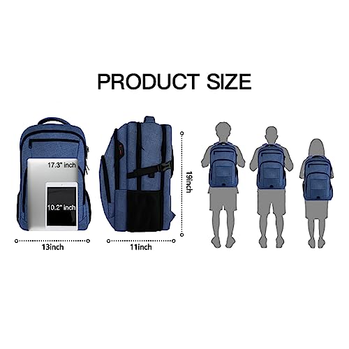 BLIKECH Extra Large Backpack for Men, 17 Inch Big Laptop Travel Backpack with USB Charging Port, Water Resistant Durable Big Business Work Backpack, Large Computer Bag TSA Airline Approved, Blue