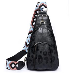 yzfsm sling bag for women small crossbody sling backpack leather sling bag multipurpose chest bag for shopping travel (black leopard)