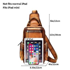 NIUCUNZH Genuine Leather Sling Bag Vintage Handmade Crossbody Bags Shoulder Backpack Hiking Daypack Travel Pack Brown