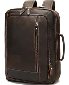 taertii 2 in 1 vintage expandable leather backpack for men, large shoulder crossbody briefcase work travel hiking rucksack fits 16" laptop
