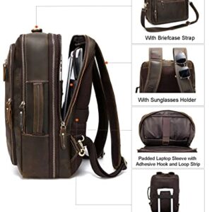 Taertii 2 in 1 Vintage Expandable Leather Backpack For Men, Large Shoulder Crossbody Briefcase Work Travel Hiking Rucksack fits 16" Laptop