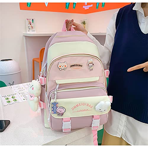 TUDERE Kawaii backpack set of 5 pieces aesthetic backpack for school teenage girls' daily necessities with charm and pins, pencil case, tote bag, small bag.