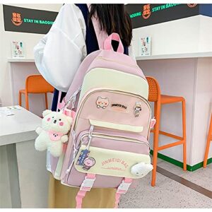 TUDERE Kawaii backpack set of 5 pieces aesthetic backpack for school teenage girls' daily necessities with charm and pins, pencil case, tote bag, small bag.