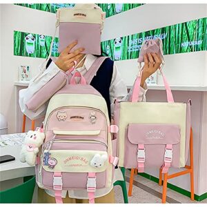 TUDERE Kawaii backpack set of 5 pieces aesthetic backpack for school teenage girls' daily necessities with charm and pins, pencil case, tote bag, small bag.