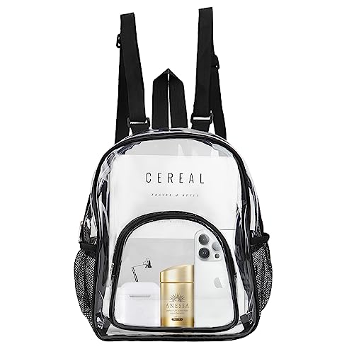 KTUCPRY Clear Mini Backpack with Size12×9.5×4,Stadium Approved Clear PVC Waterproof Mini Backpack for Concert Sport Events Work Travel (Black)