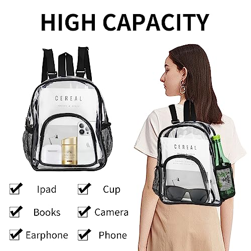 KTUCPRY Clear Mini Backpack with Size12×9.5×4,Stadium Approved Clear PVC Waterproof Mini Backpack for Concert Sport Events Work Travel (Black)