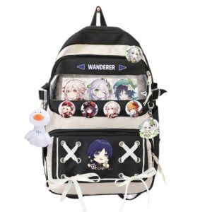 huklab genshin impact backpack,17.7 inches genshin impact ita bag,cute genshin laptop backpacks (black,wanderer)
