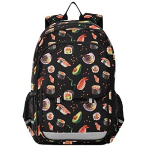 vnurnrn kids backpack japanese sushi print big storage multi pockets 17.7 in school backpack with chest buckle reflective strip for boys girls 6+ years in primary middle high school