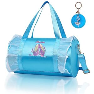 moonmo cute ballet dance bag girlstutu dress dance bag, girls lightweight dreamy blue bag ballerina duffle bag (blue shoes)