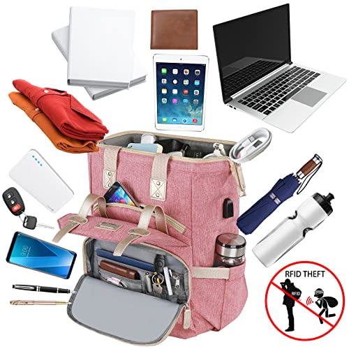 Janiful Laptop Backpack for Women, Teacher Doctor Nurse for 15.6 Inch Laptop,Large Travel Airline Approved Wide Open College Shoulder Purse Backpack Bag
