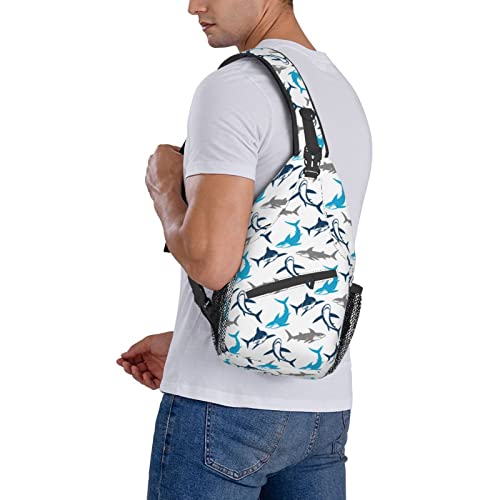 Shark Print Sling Bag Crossbody Backpack Elegant Seamless Pattern with Abstract Shark Silhouettes Gym Sports Travel Hiking Daypack Cute Animal Print Chest Bag Shoulder Bag for Women Men