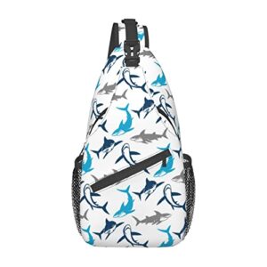 shark print sling bag crossbody backpack elegant seamless pattern with abstract shark silhouettes gym sports travel hiking daypack cute animal print chest bag shoulder bag for women men