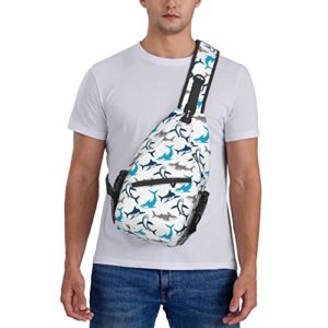 Shark Print Sling Bag Crossbody Backpack Elegant Seamless Pattern with Abstract Shark Silhouettes Gym Sports Travel Hiking Daypack Cute Animal Print Chest Bag Shoulder Bag for Women Men