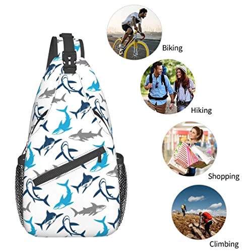 Shark Print Sling Bag Crossbody Backpack Elegant Seamless Pattern with Abstract Shark Silhouettes Gym Sports Travel Hiking Daypack Cute Animal Print Chest Bag Shoulder Bag for Women Men