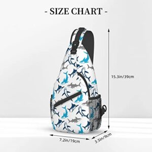 Shark Print Sling Bag Crossbody Backpack Elegant Seamless Pattern with Abstract Shark Silhouettes Gym Sports Travel Hiking Daypack Cute Animal Print Chest Bag Shoulder Bag for Women Men