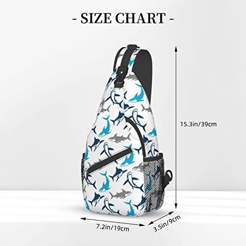 Shark Print Sling Bag Crossbody Backpack Elegant Seamless Pattern with Abstract Shark Silhouettes Gym Sports Travel Hiking Daypack Cute Animal Print Chest Bag Shoulder Bag for Women Men