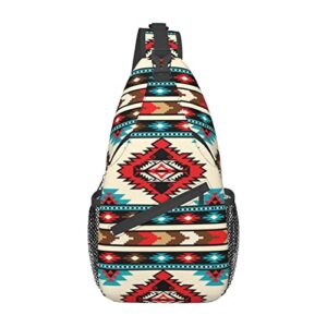 tribal aztec geometric pattern sling bag crossbody backpack native american ethnic tribal southwest stripe red gym travel hiking daypack navajo print chest bag shoulder bag for women men
