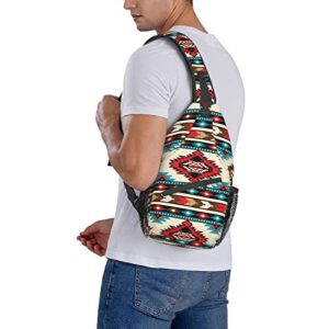 Tribal Aztec Geometric Pattern Sling Bag Crossbody Backpack Native American Ethnic Tribal Southwest Stripe Red Gym Travel Hiking Daypack Navajo Print Chest Bag Shoulder Bag for Women Men