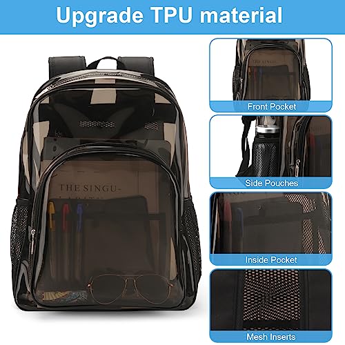 Carolipack Clear Backpack Heavy Duty For Work XL.TPU Transparent Backpacks for College,Travel,Sporting (Black) - H17.7x''14.1''x6.8'