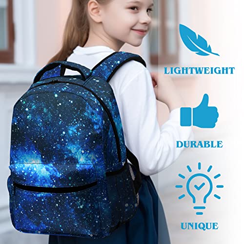 Dacawin Space Galaxy Backpack for Kids Girls Boys Starry Sky Blue Elementary School Bag Durable Primary Canvas Bookbags Lightweight Travel Backpacks