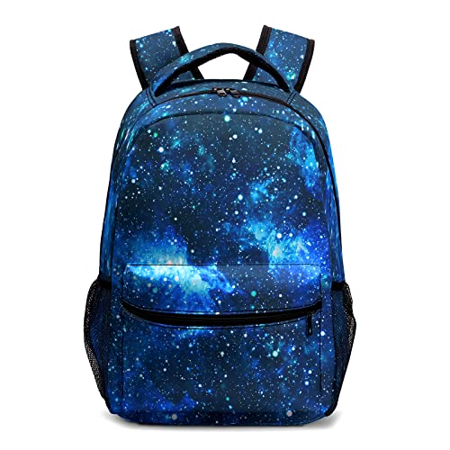 Dacawin Space Galaxy Backpack for Kids Girls Boys Starry Sky Blue Elementary School Bag Durable Primary Canvas Bookbags Lightweight Travel Backpacks