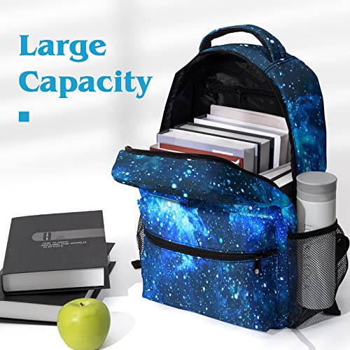 Dacawin Space Galaxy Backpack for Kids Girls Boys Starry Sky Blue Elementary School Bag Durable Primary Canvas Bookbags Lightweight Travel Backpacks