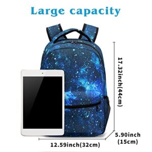 Dacawin Space Galaxy Backpack for Kids Girls Boys Starry Sky Blue Elementary School Bag Durable Primary Canvas Bookbags Lightweight Travel Backpacks